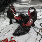 Kobine Women's Gothic Studded Ruffle Lace-up Ankle Strap Stilettos