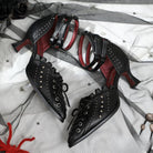Kobine Women's Gothic Studded Ruffle Lace-up Ankle Strap Stilettos