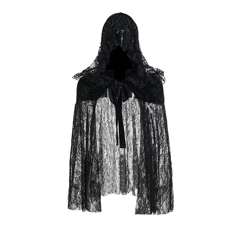 Kobine Women's Gothic Tassels Lace Cape with Hood