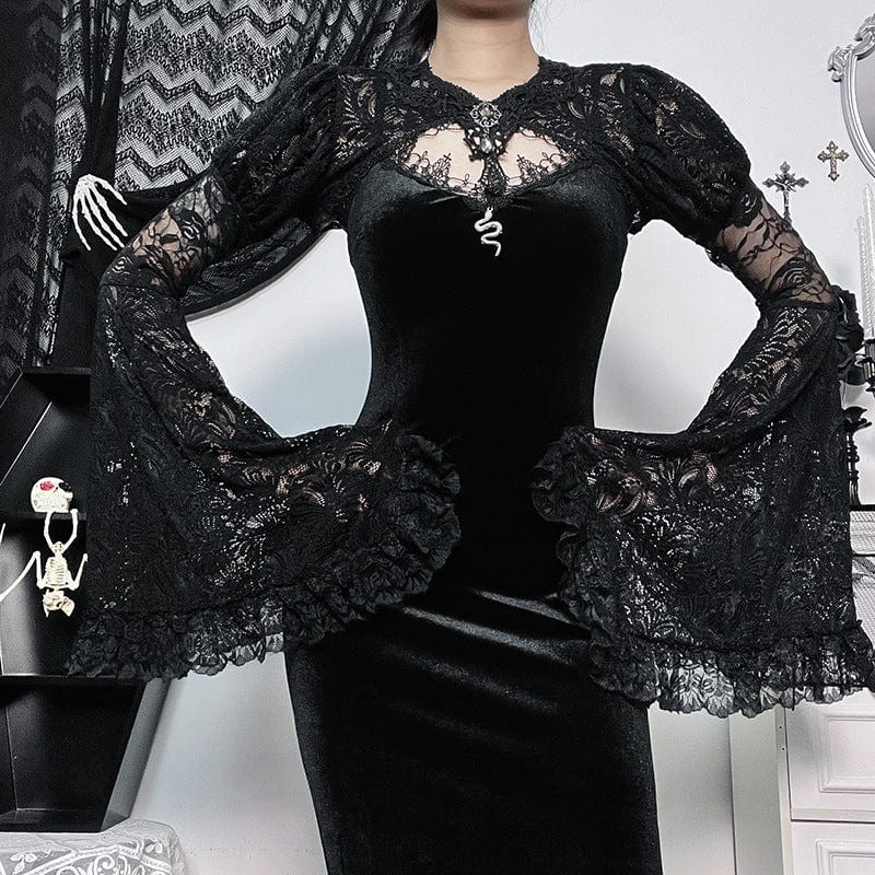 Kobine Women's Gothic Trumpet Sleeved Lace Cape