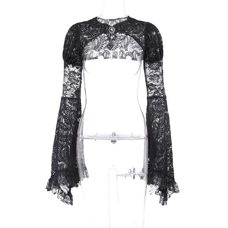 Kobine Women's Gothic Trumpet Sleeved Lace Cape