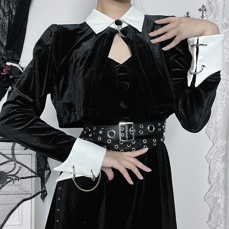 Kobine Women's Gothic Turn-down Collar Contrast Color Velvet Cape