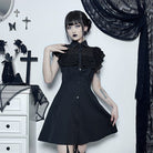 Kobine Damen Gothic-Kleid mit Umlegekragen und Rüschen