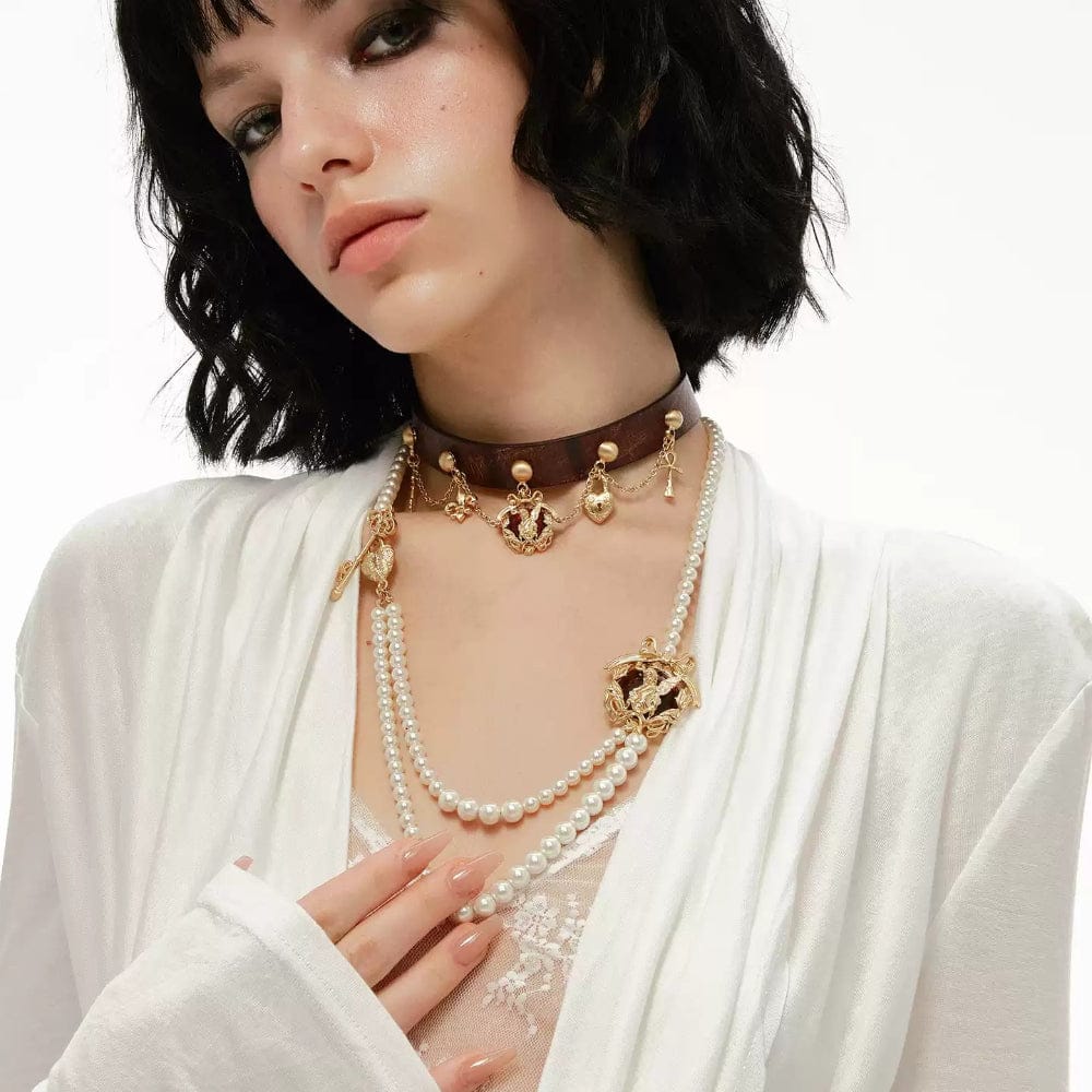 Kobine Women's Grunge Angel Cross Fuax Leather Choker