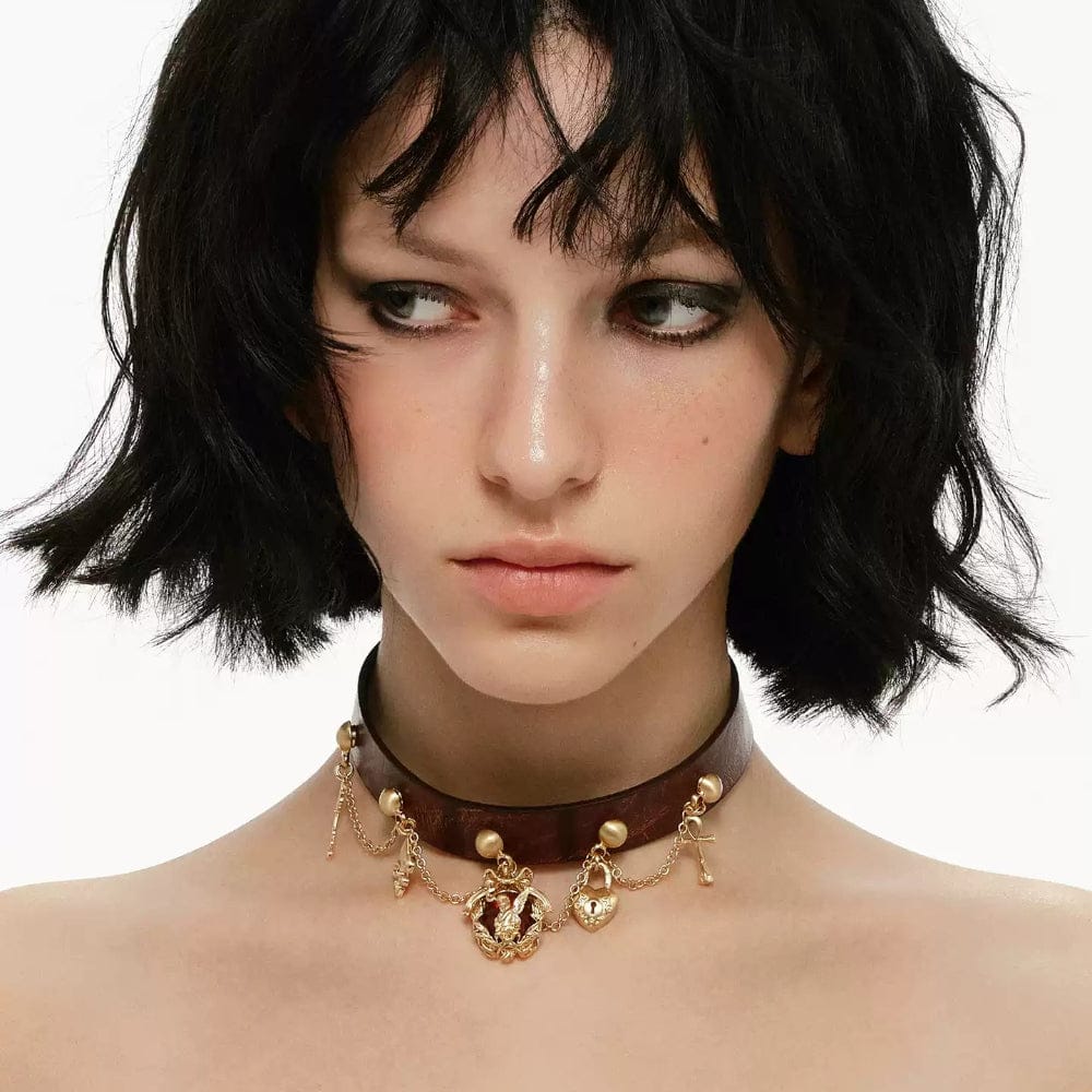 Kobine Women's Grunge Angel Cross Fuax Leather Choker