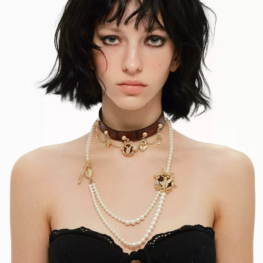 Kobine Women's Grunge Angel Cross Fuax Leather Choker