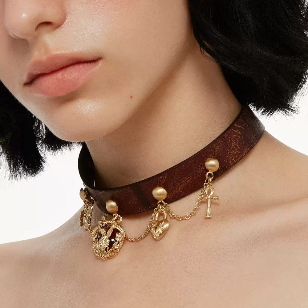 Kobine Women's Grunge Angel Cross Fuax Leather Choker