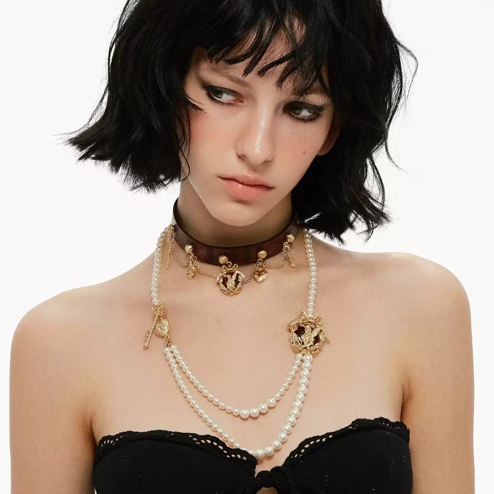 Kobine Women's Grunge Angel Cross Fuax Leather Choker