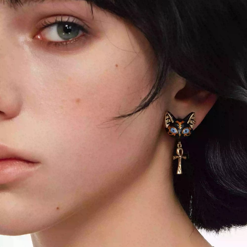 Kobine Women's Grunge Asymmetric Cat Earrings