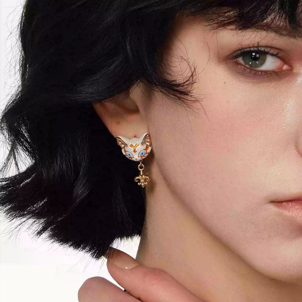 Kobine Women's Grunge Asymmetric Cat Earrings