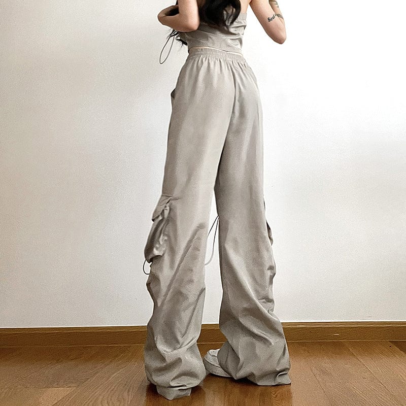 Kobine Women's Grunge Big-pocket Drawstring Casual Pants