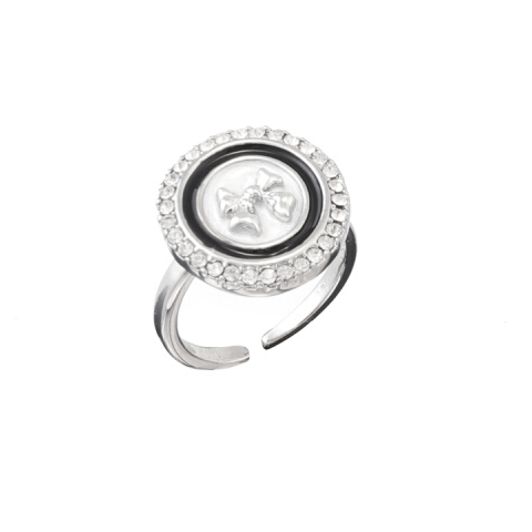 Kobine Women's Grunge Bowknot Button Rhinestone Ring