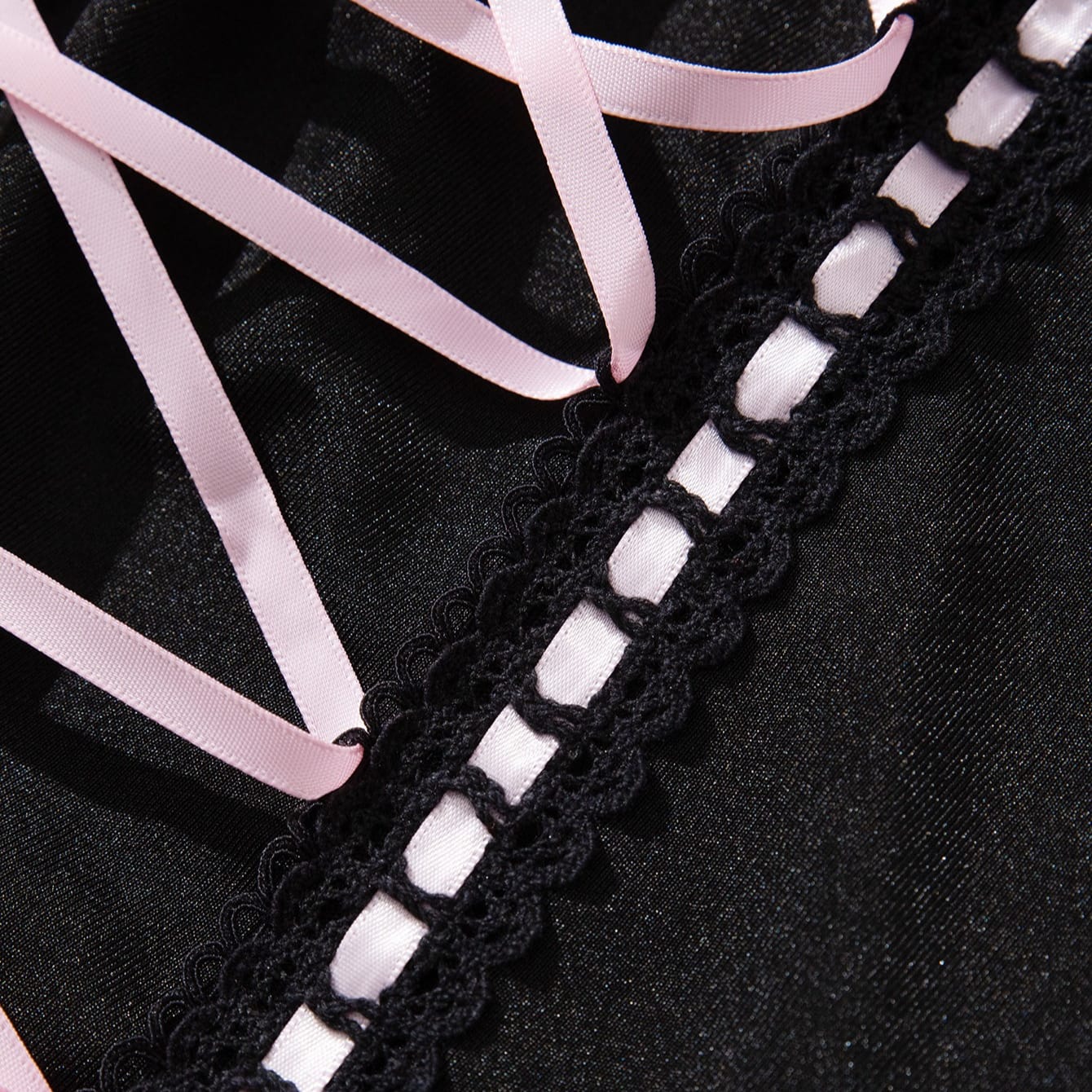 Kobine Women's Grunge Bowknot Lace-up Sexy Lingerie Set with Garter