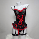 Kobine Women's Grunge Bowknot Lace-up Sexy Lingerie Set with Garter