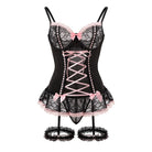 Kobine Women's Grunge Bowknot Lace-up Sexy Lingerie Set with Garter
