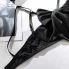 Kobine Women's Grunge Bowknot Sexy Strappy Lingerie Set with Garter & Gloves