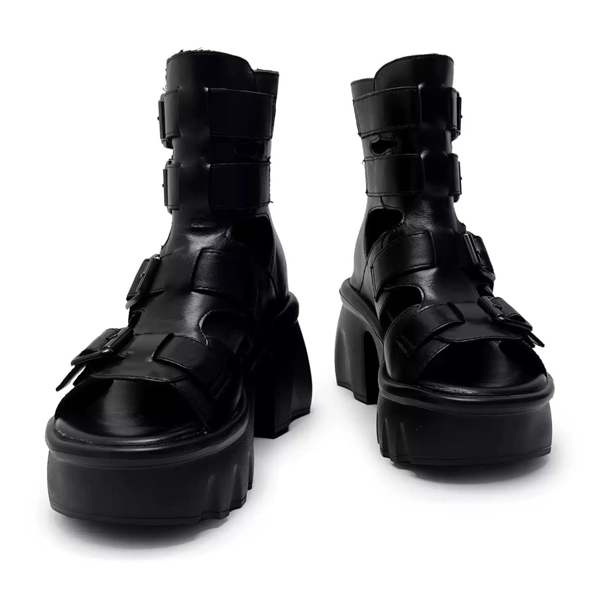 Kobine Women's Grunge Buckle Strap Cutout Open‑Toe Chunky Platform Heel Sandals