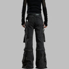 Kobine Women's Grunge Buckle Straps Multi Pockets Flare Pants