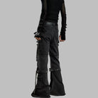 Kobine Women's Grunge Buckle Straps Multi Pockets Flare Pants