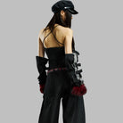 Kobine Women's Grunge Buckle Straps Plaid Patchwork Crop Top with Sleeves