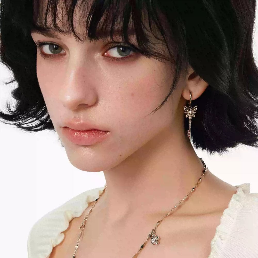 Kobine Women's Grunge Butterfly Key Earrings