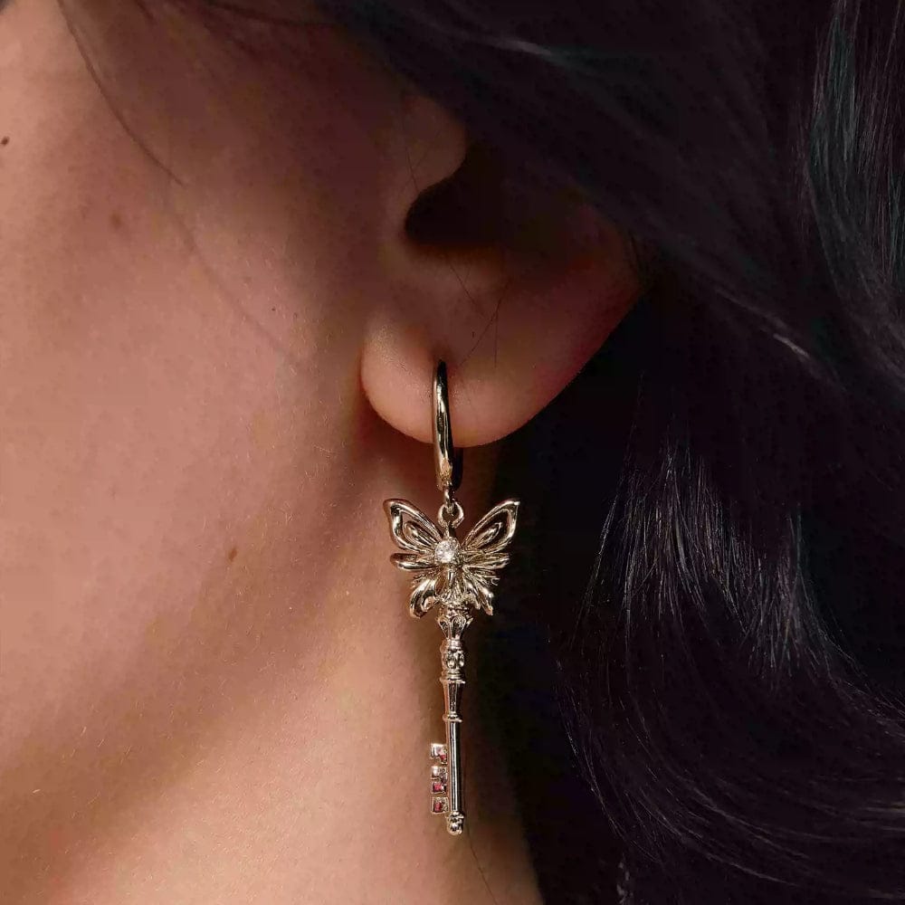 Kobine Women's Grunge Butterfly Key Earrings