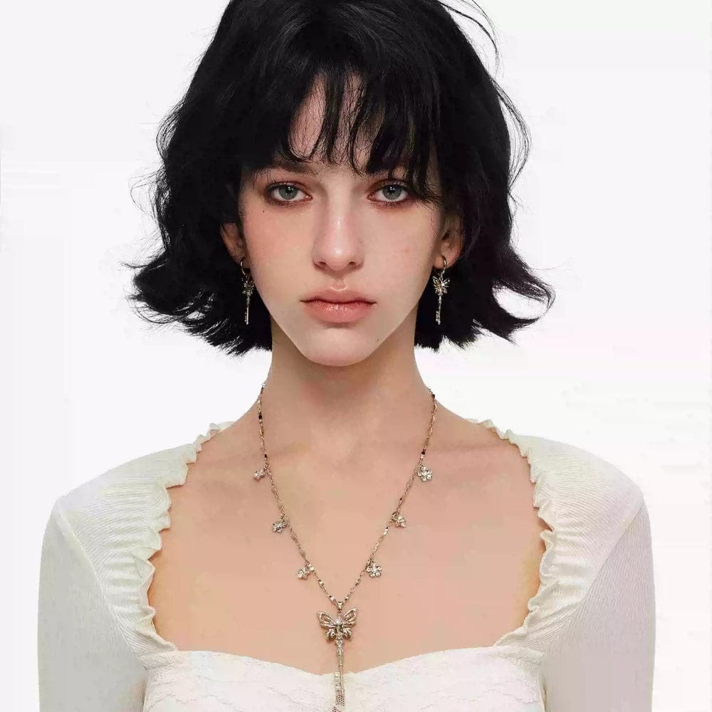 Kobine Women's Grunge Butterfly Key Earrings