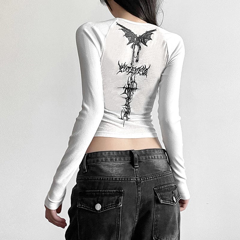 Women's Punk Crew Neck Long-sleeved Slim-fitted Crop Top – Punk Design
