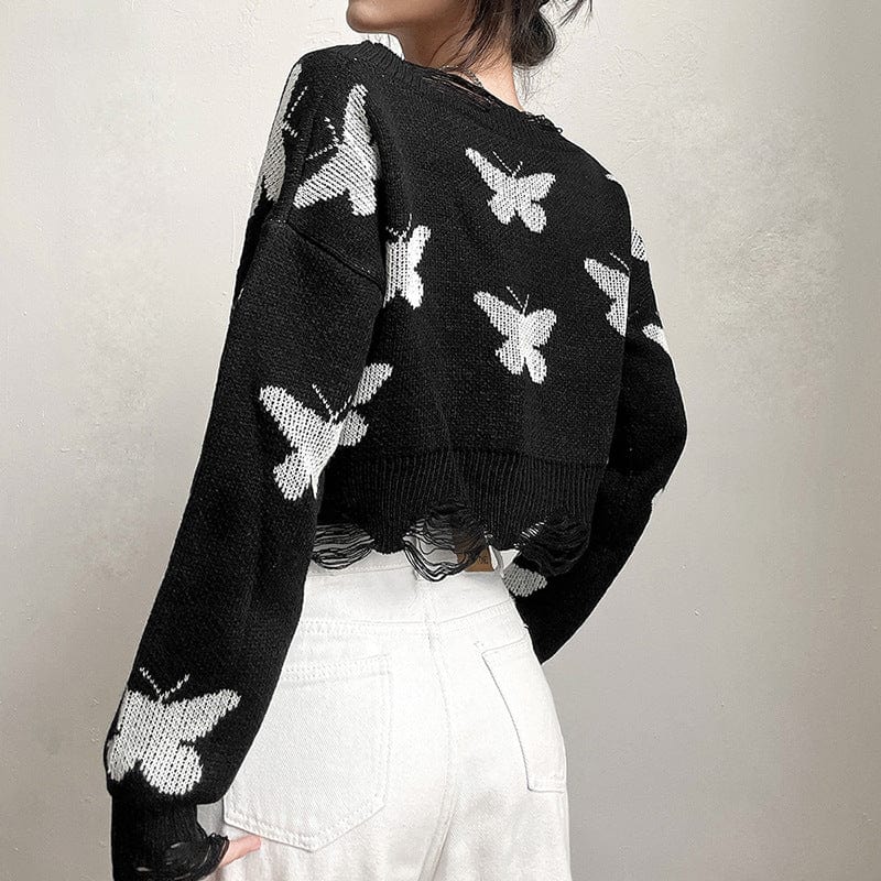 Kobine Women's Grunge Butterfly Unedged Sweater