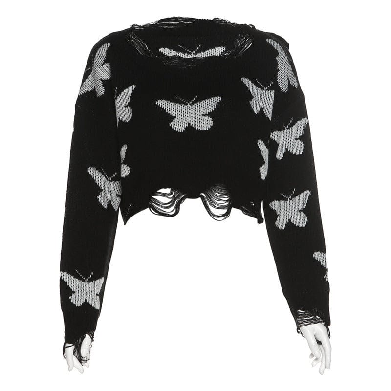 Kobine Women's Grunge Butterfly Unedged Sweater