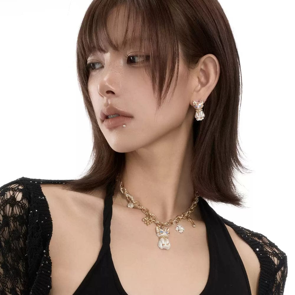 Kobine Women's Grunge Cat Cross Necklace