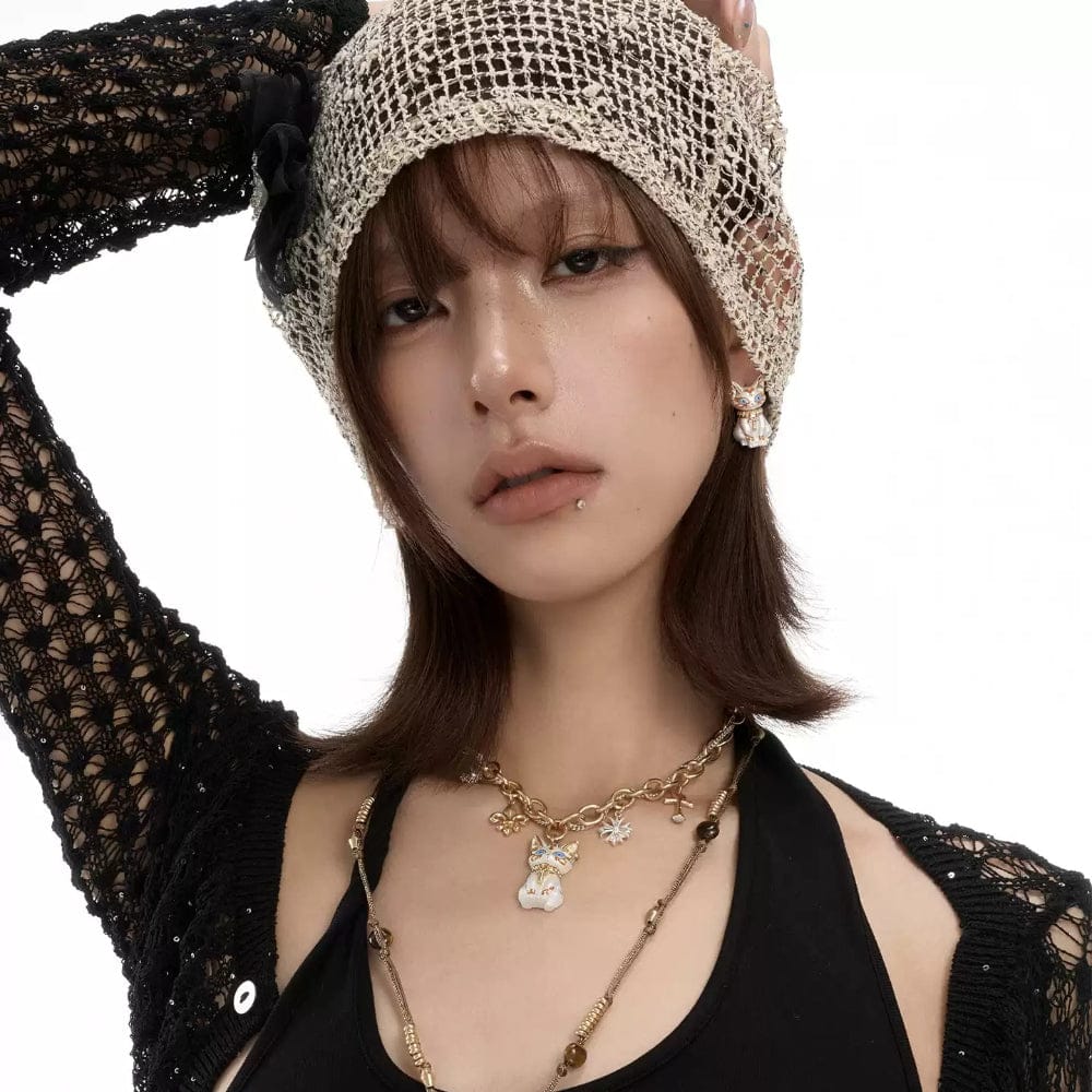 Kobine Women's Grunge Cat Cross Necklace