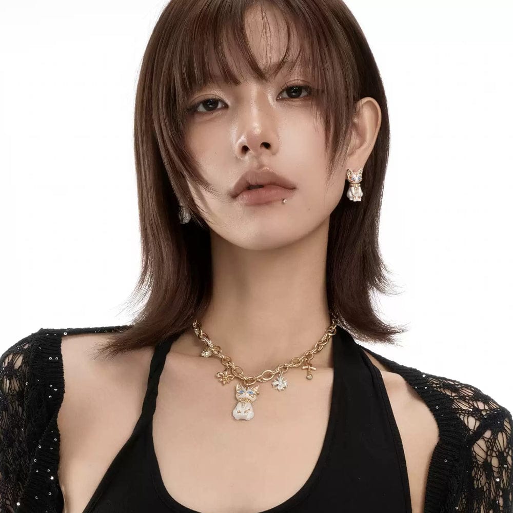 Kobine Women's Grunge Cat Cross Necklace