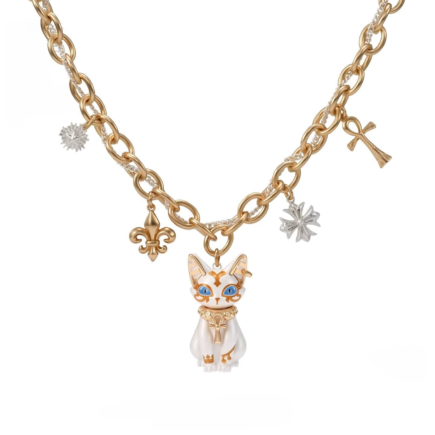 Kobine Women's Grunge Cat Cross Necklace