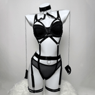 Kobine Women's Grunge Chain Ring Linked Choker Sexy Harness Lingerie Set