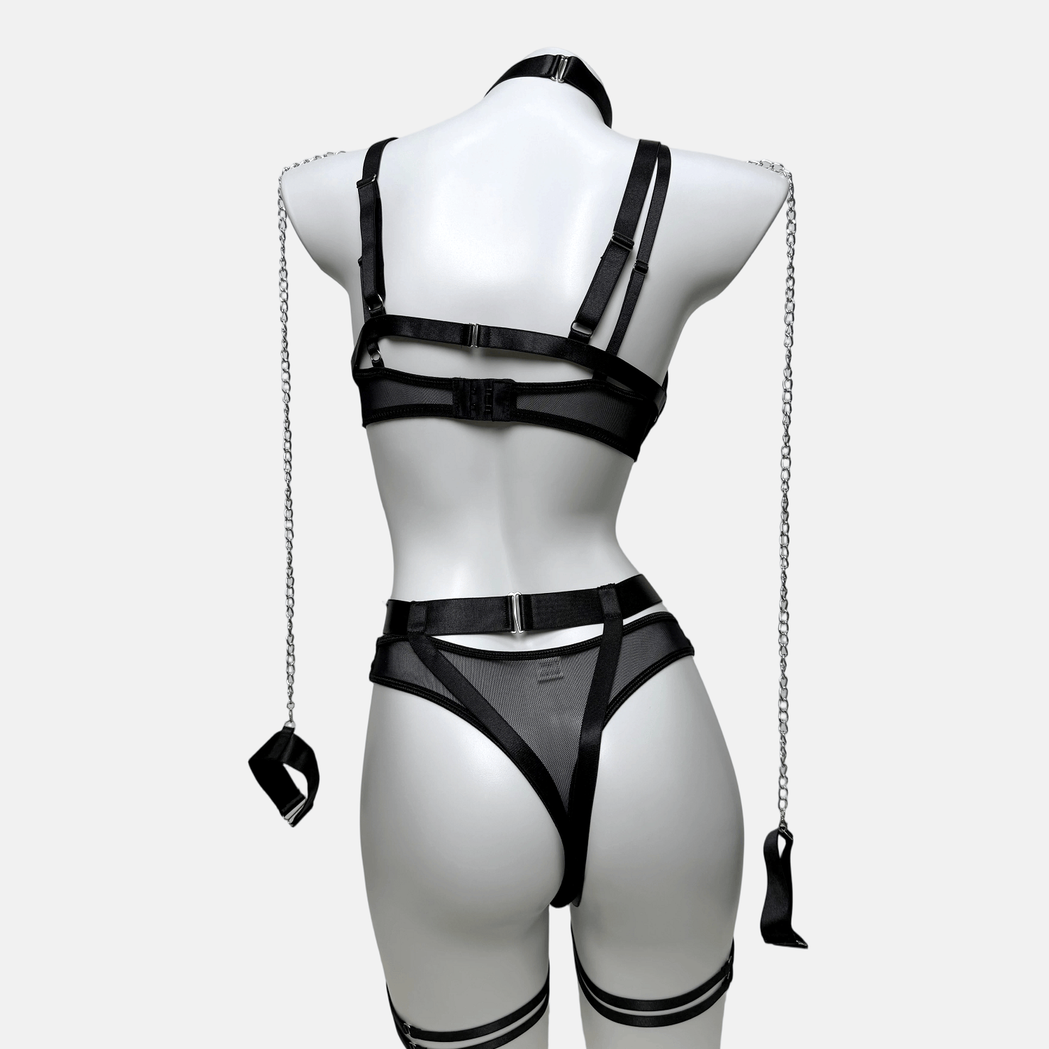 Kobine Women's Grunge Chain Ring Linked Choker Sexy Harness Lingerie Set