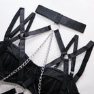 Kobine Women's Grunge Chain Ring Linked Choker Sexy Harness Lingerie Set