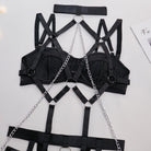 Kobine Women's Grunge Chain Ring Linked Choker Sexy Harness Lingerie Set
