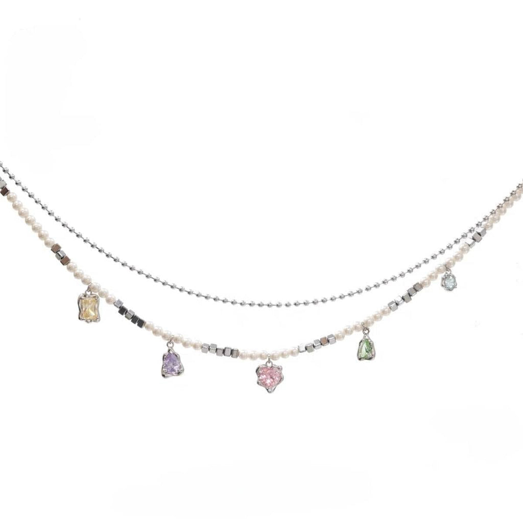 Kobine Women's Grunge Colorful Zircon Pearl Necklace