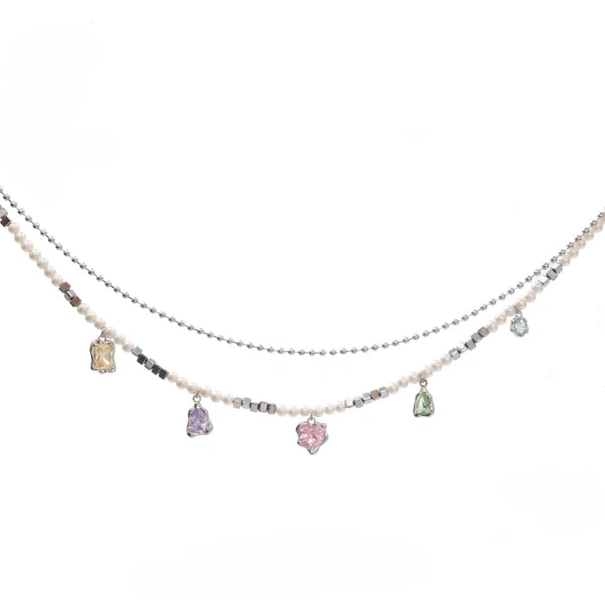 Kobine Women's Grunge Colorful Zircon Pearl Necklace