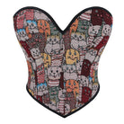 Kobine Women's Grunge Colourful Cat Embroidered Overbust Corset
