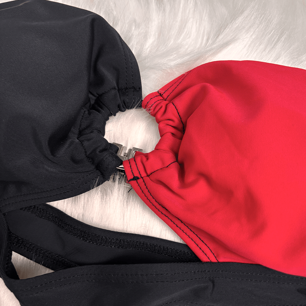 Kobine Women's Grunge Contrast Color Ring Tie Side Bikini Set