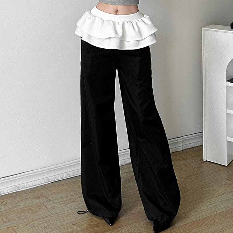 Kobine Women's Grunge Contrast Color Ruffled Pants