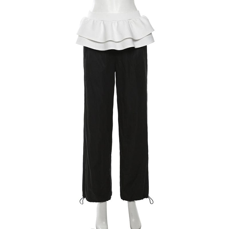 Kobine Women's Grunge Contrast Color Ruffled Pants