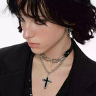 Kobine Women's Grunge Cross Chain Choker