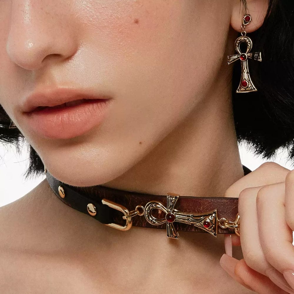 Kobine Women's Grunge Cross Fuax Leather Choker