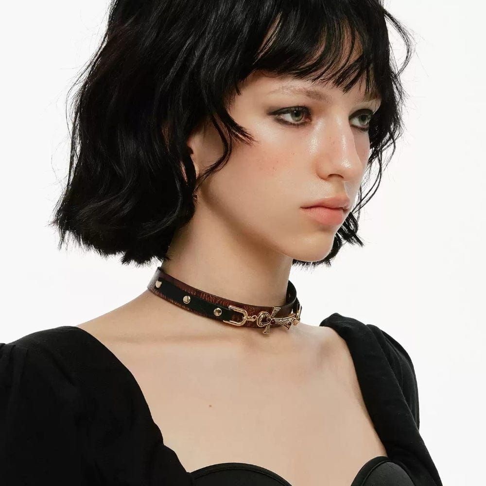 Kobine Women's Grunge Cross Fuax Leather Choker