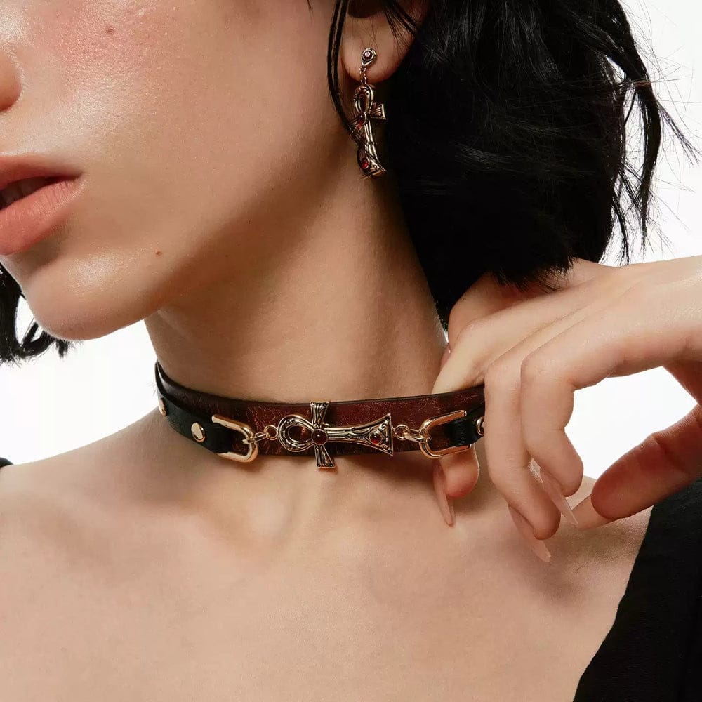 Kobine Women's Grunge Cross Fuax Leather Choker