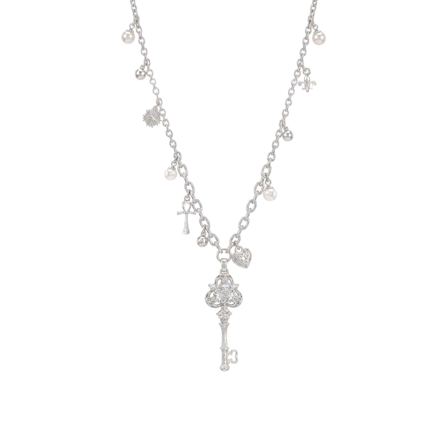 Kobine Women's Grunge Cross Heart Key Necklace