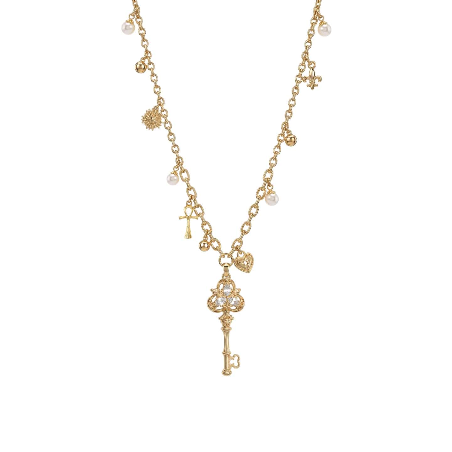 Kobine Women's Grunge Cross Heart Key Necklace
